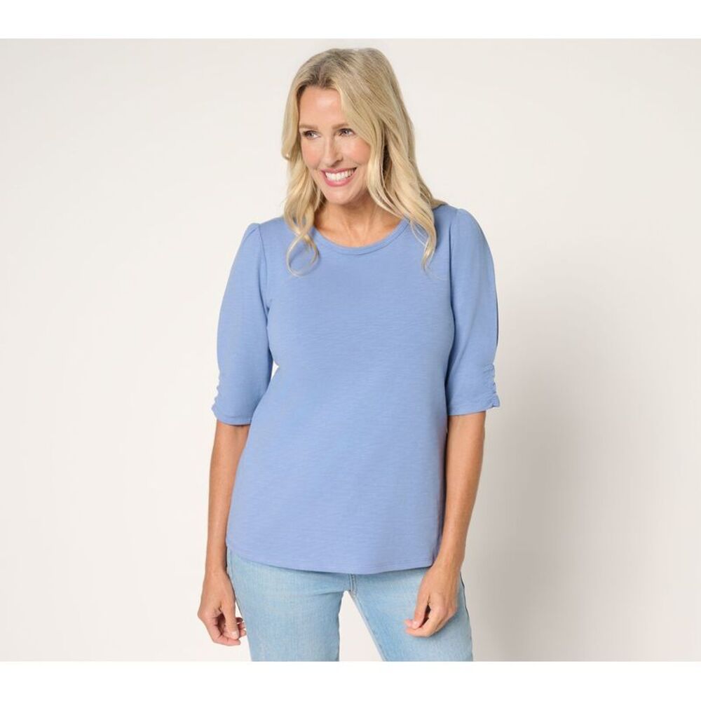Ree by The Pioneer Woman Women's Top Plus Sz 1X Pier Essentials Puff Blue